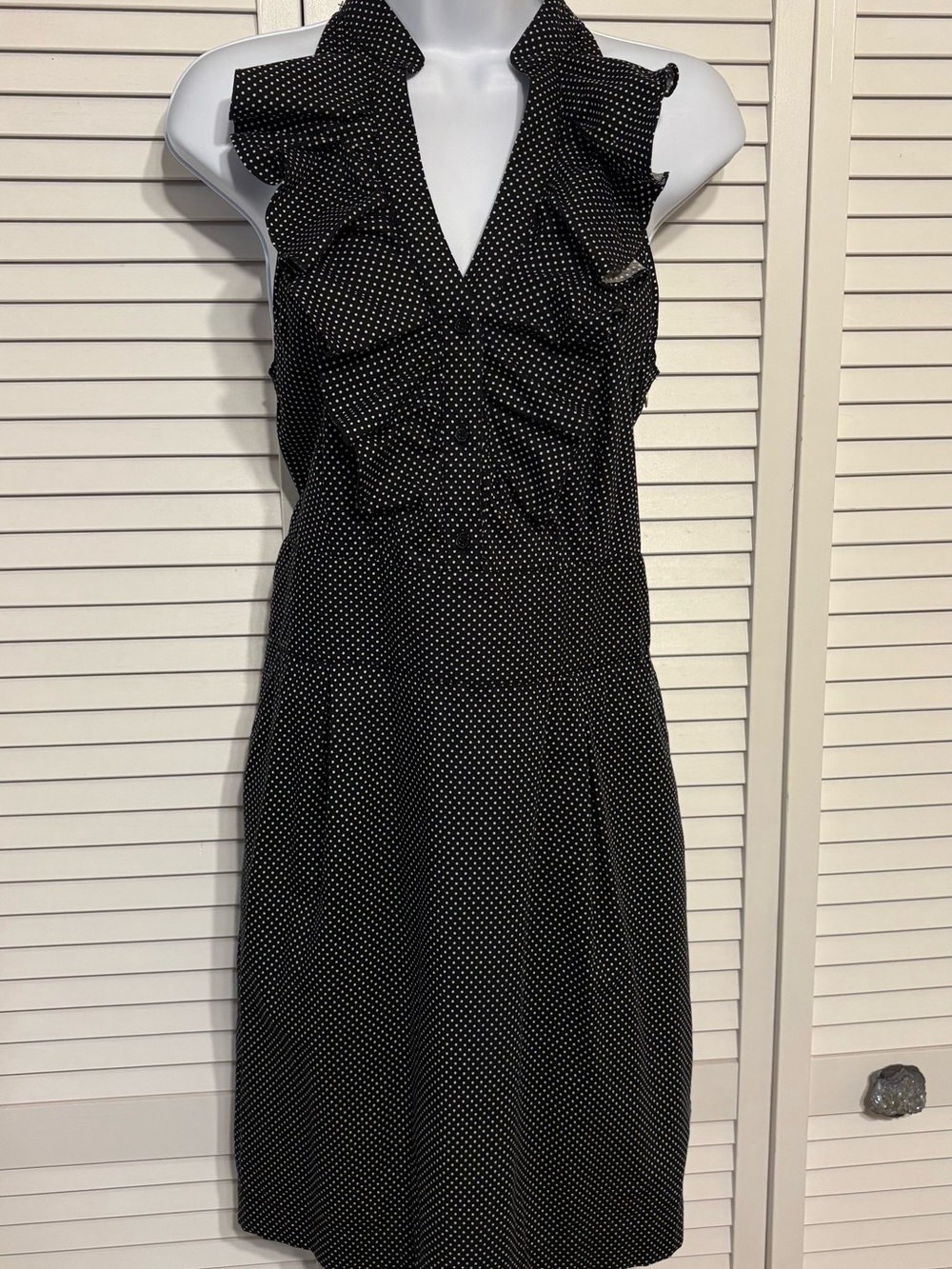 Express Black Polka Dot Ruffle V-Neck Halter Dress